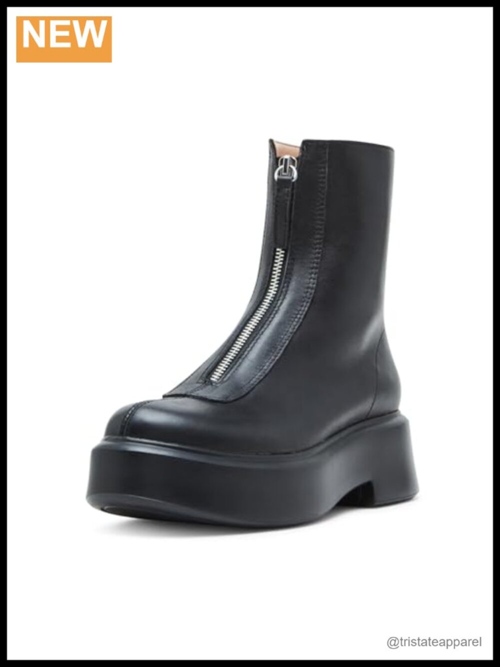 Leather Ankle Bootie with Block Heel & Zipper